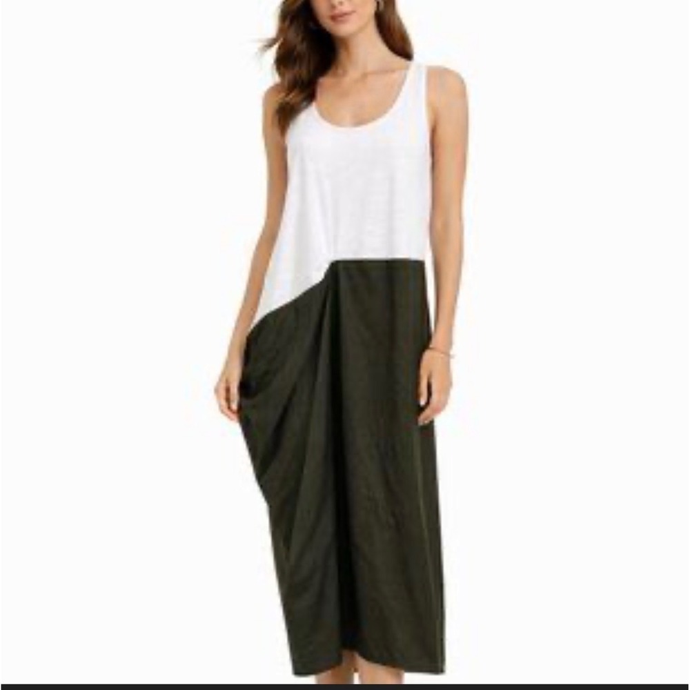 Zara Womens Colorblock Asymmetrical Draped Midi Dress White Black Size S